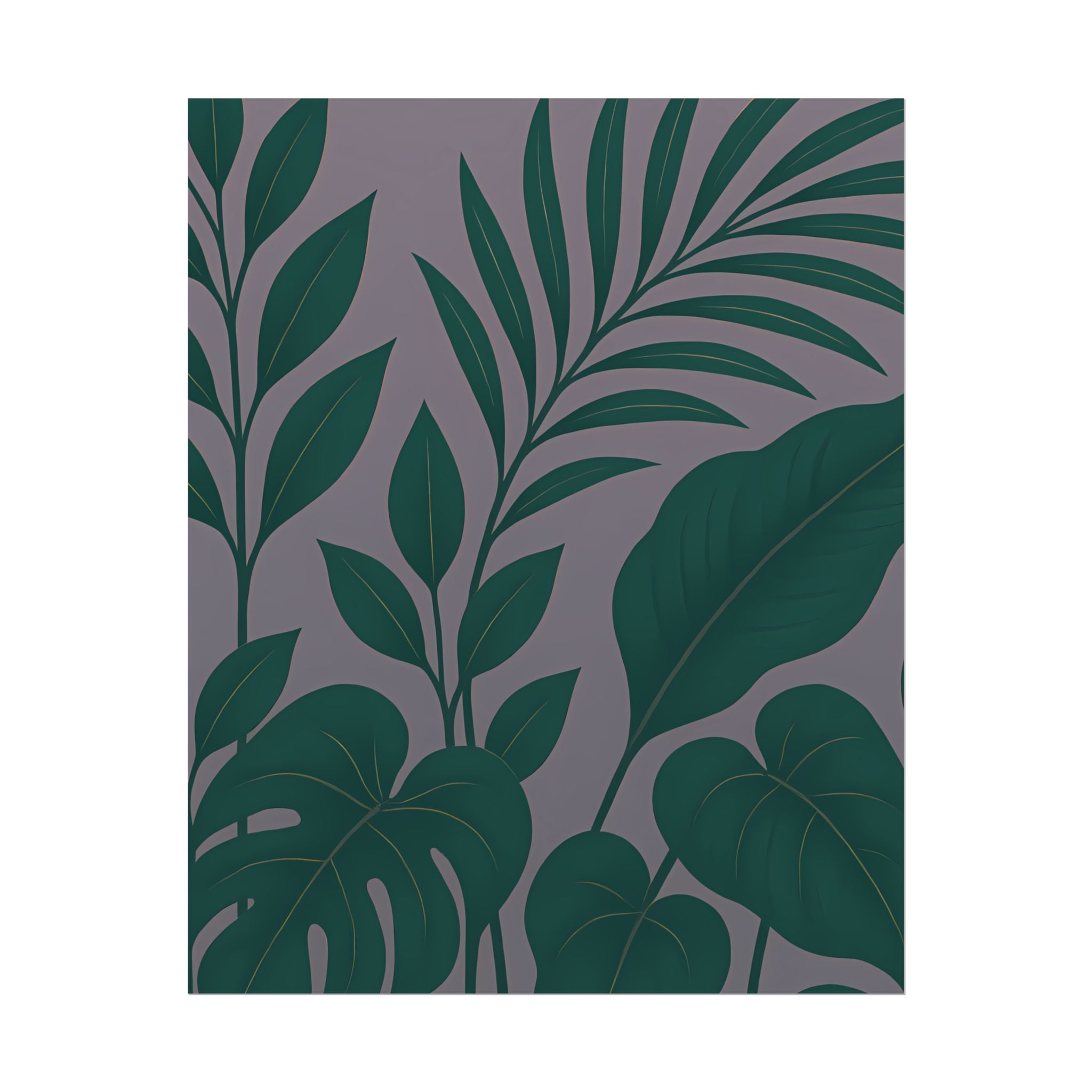 Green Purple Foliage Wall Art Print – Monstera Leaf Poster – Botanical Jungle Illustration – Violet Grey Plant Home Decor – Unframed