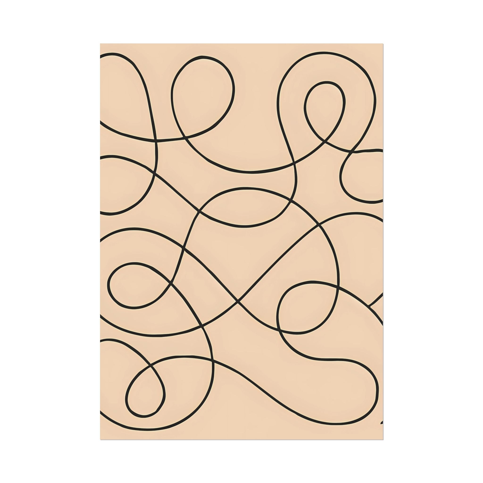 Minimalist Beige Wall Art Print – Abstract Swirl Poster – Black Looping Line Drawing – Modern Artwork – Scandinavian Japandi Style – Unframed