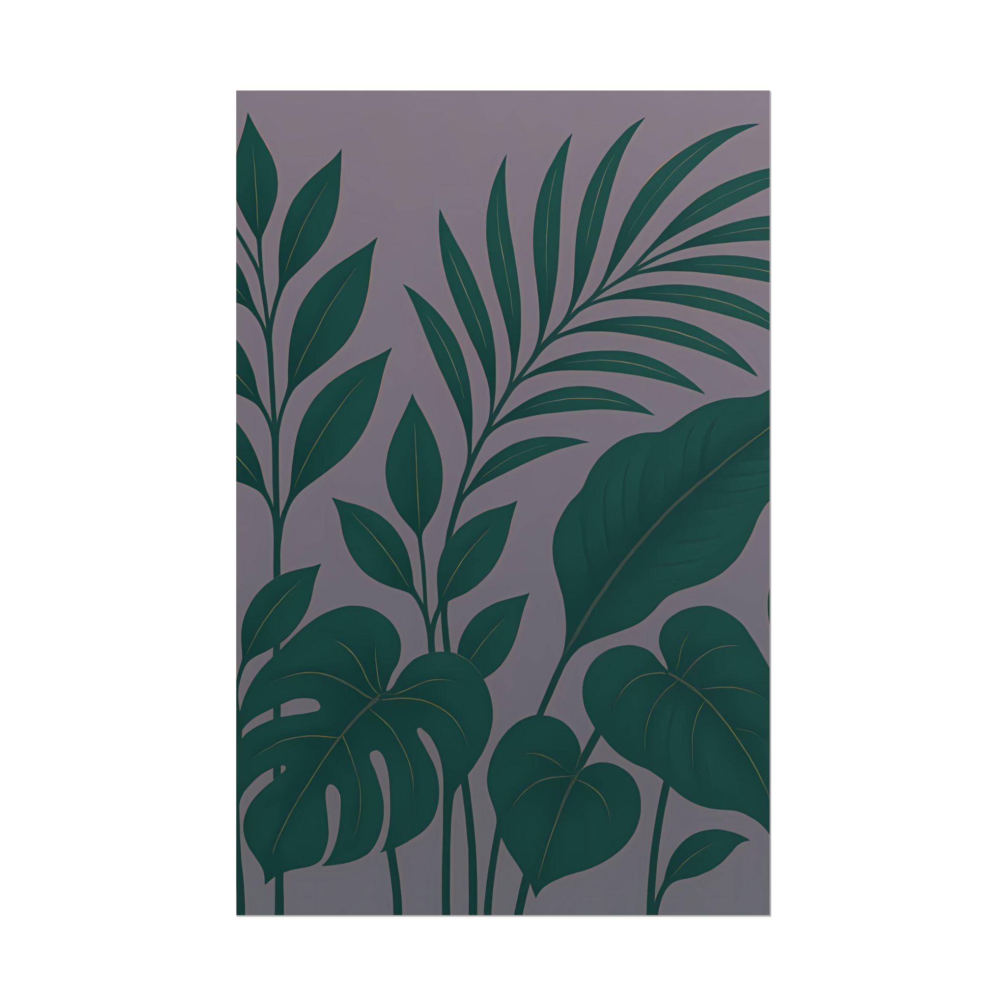 Green Purple Foliage Wall Art Print – Monstera Leaf Poster – Botanical Jungle Illustration – Violet Grey Plant Home Decor – Unframed