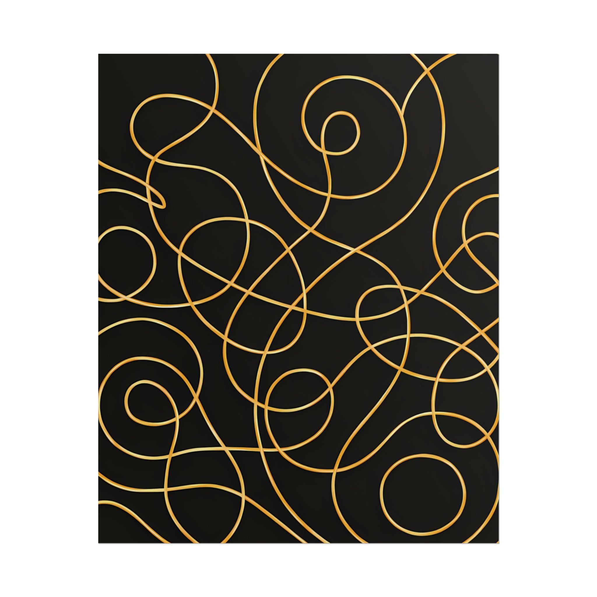 Minimalist Black Wall Art Print – Abstract Swirl Poster – Gold Looping Line Drawing – Modern Artwork – Scandinavian Japandi Style – Unframed