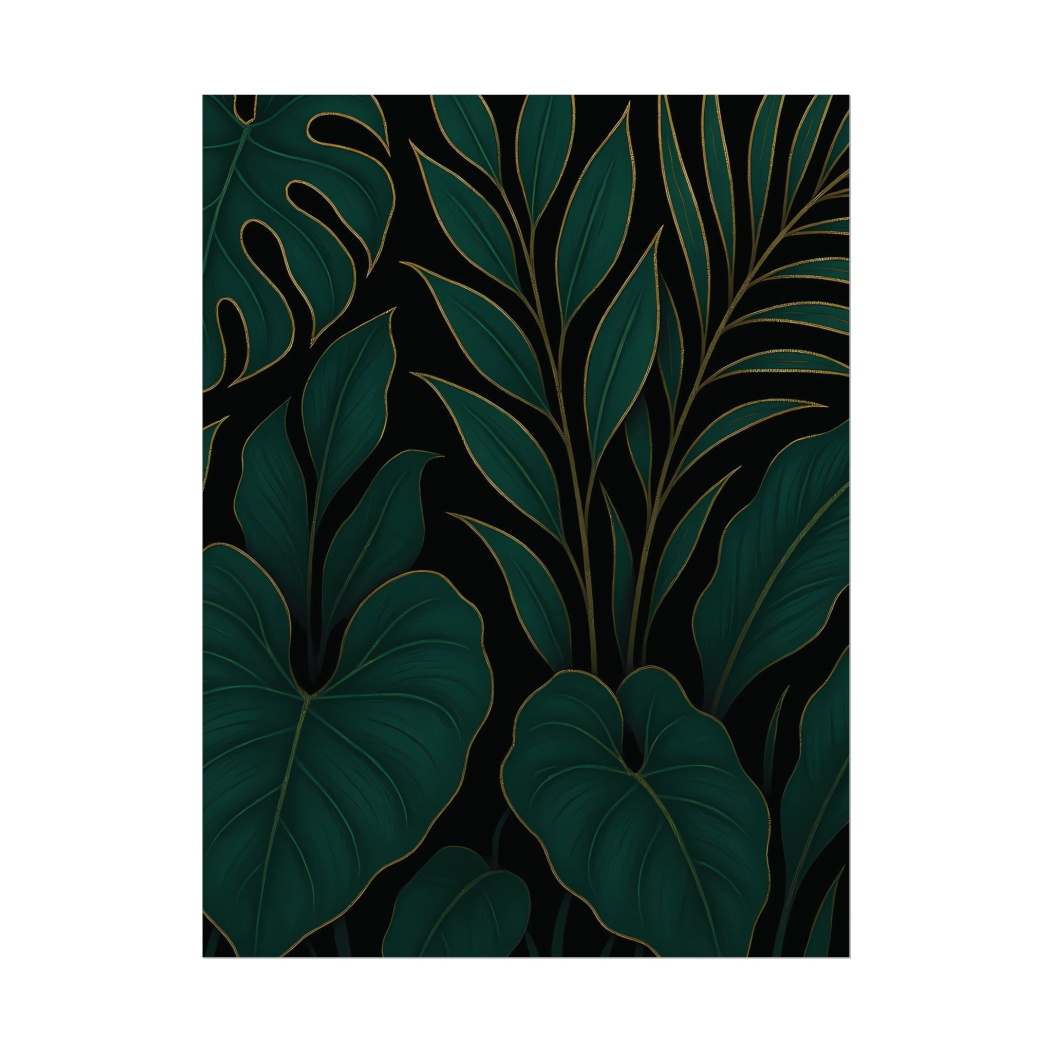 Green Foliage Wall Art Print – Monstera Leaf Poster – Tropical Jungle Botanical Illustration – Modern Plant Home Decor – Unframed