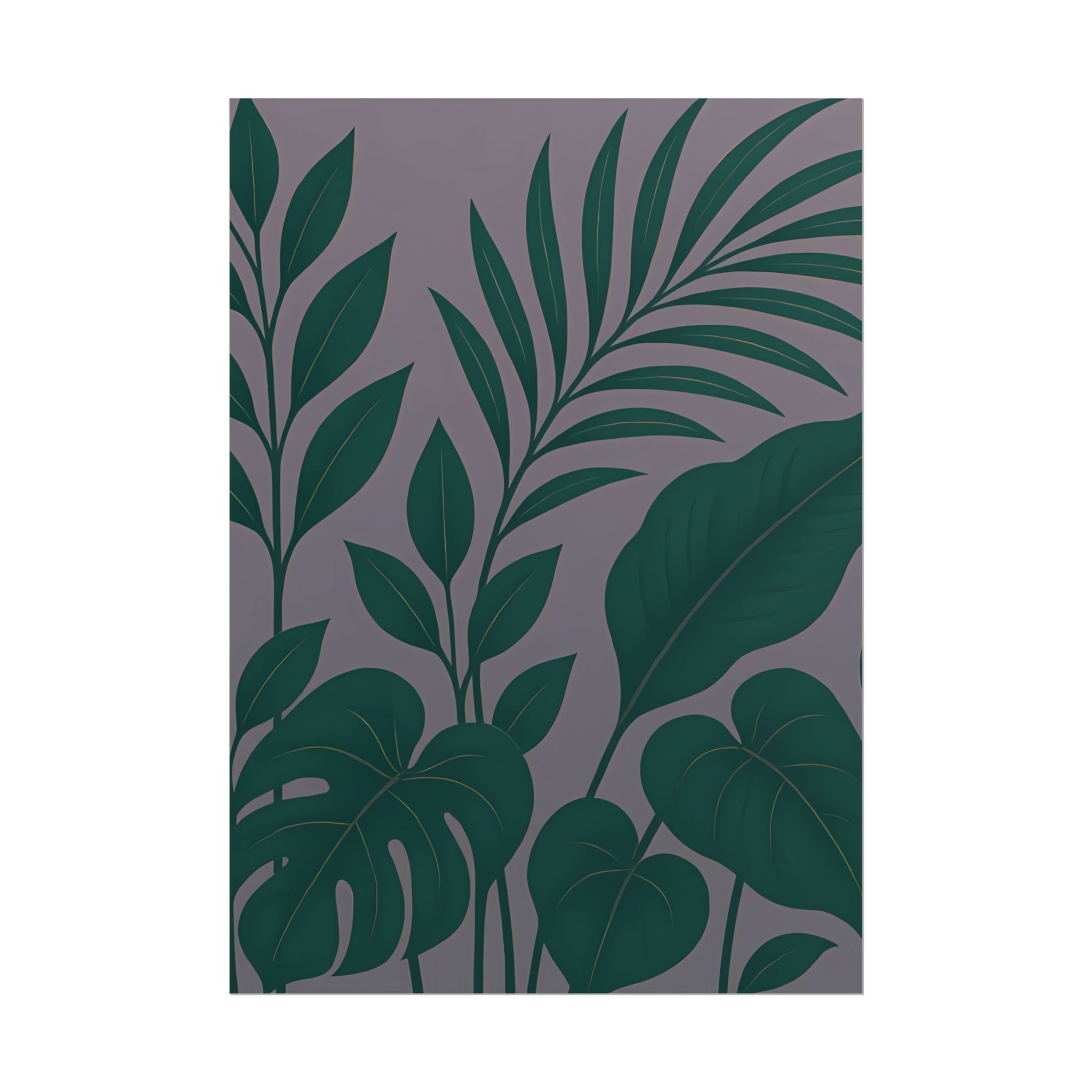 Green Purple Foliage Wall Art Print – Monstera Leaf Poster – Botanical Jungle Illustration – Violet Grey Plant Home Decor – Unframed