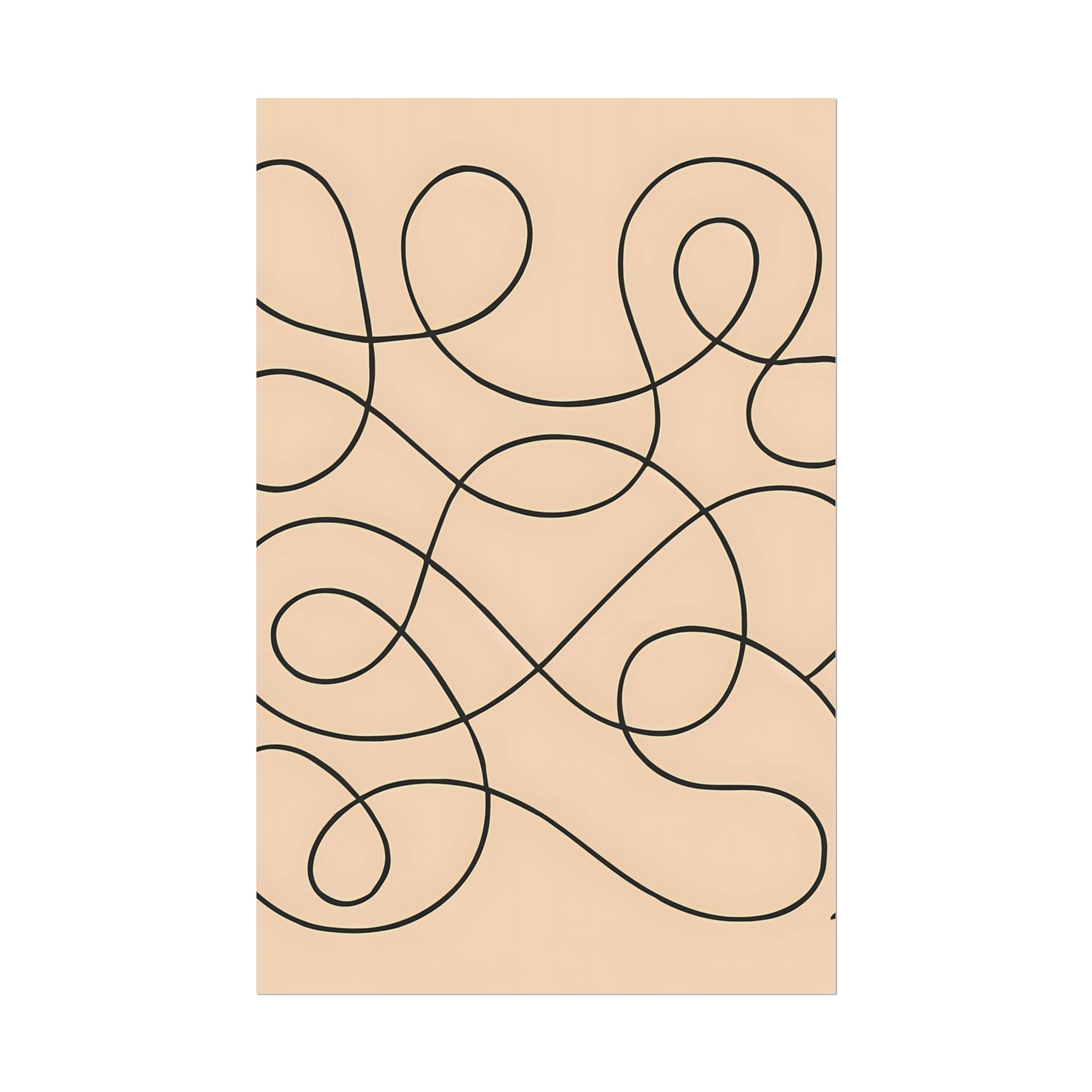 Minimalist Beige Wall Art Print – Abstract Swirl Poster – Black Looping Line Drawing – Modern Artwork – Scandinavian Japandi Style – Unframed