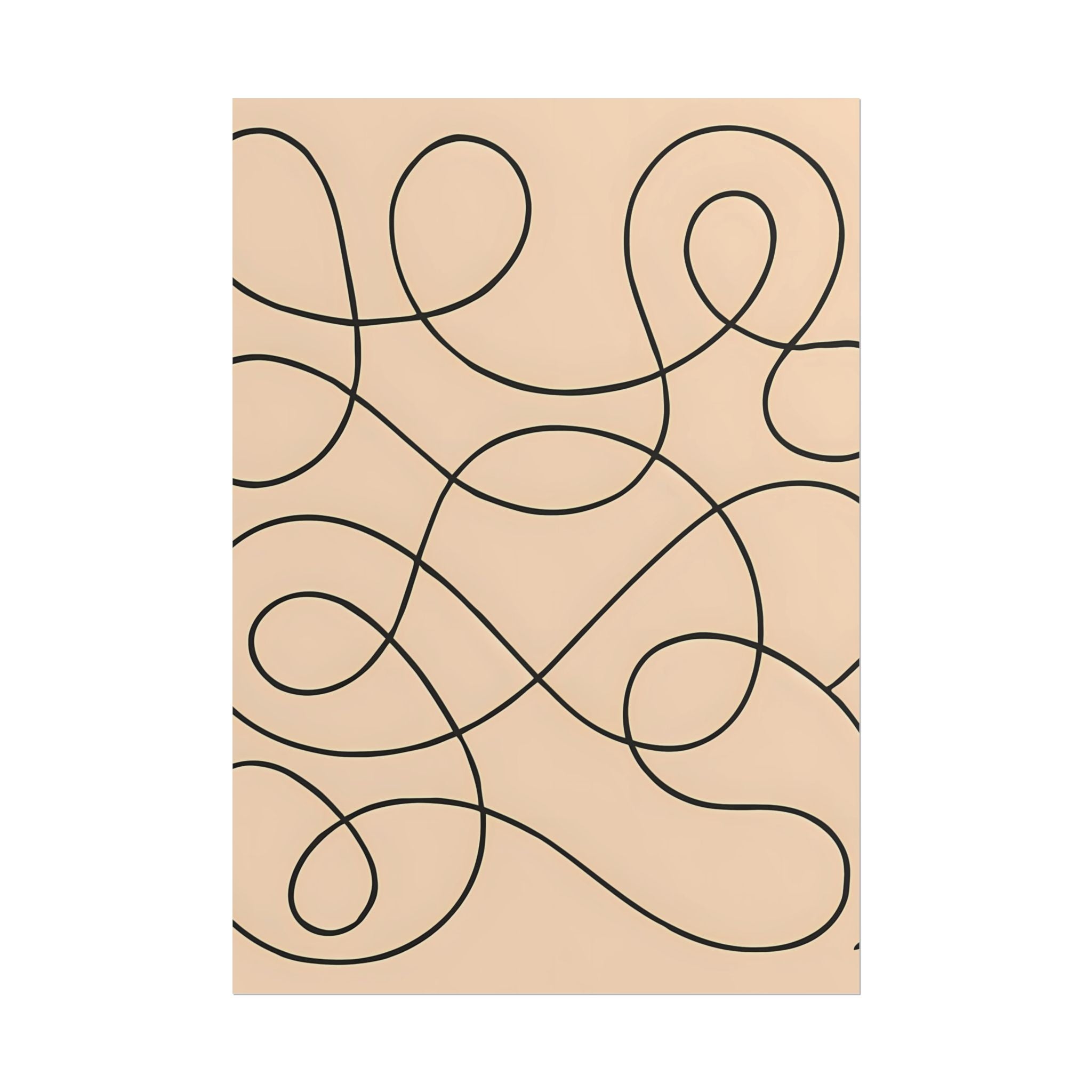 Minimalist Beige Wall Art Print – Abstract Swirl Poster – Black Looping Line Drawing – Modern Artwork – Scandinavian Japandi Style – Unframed