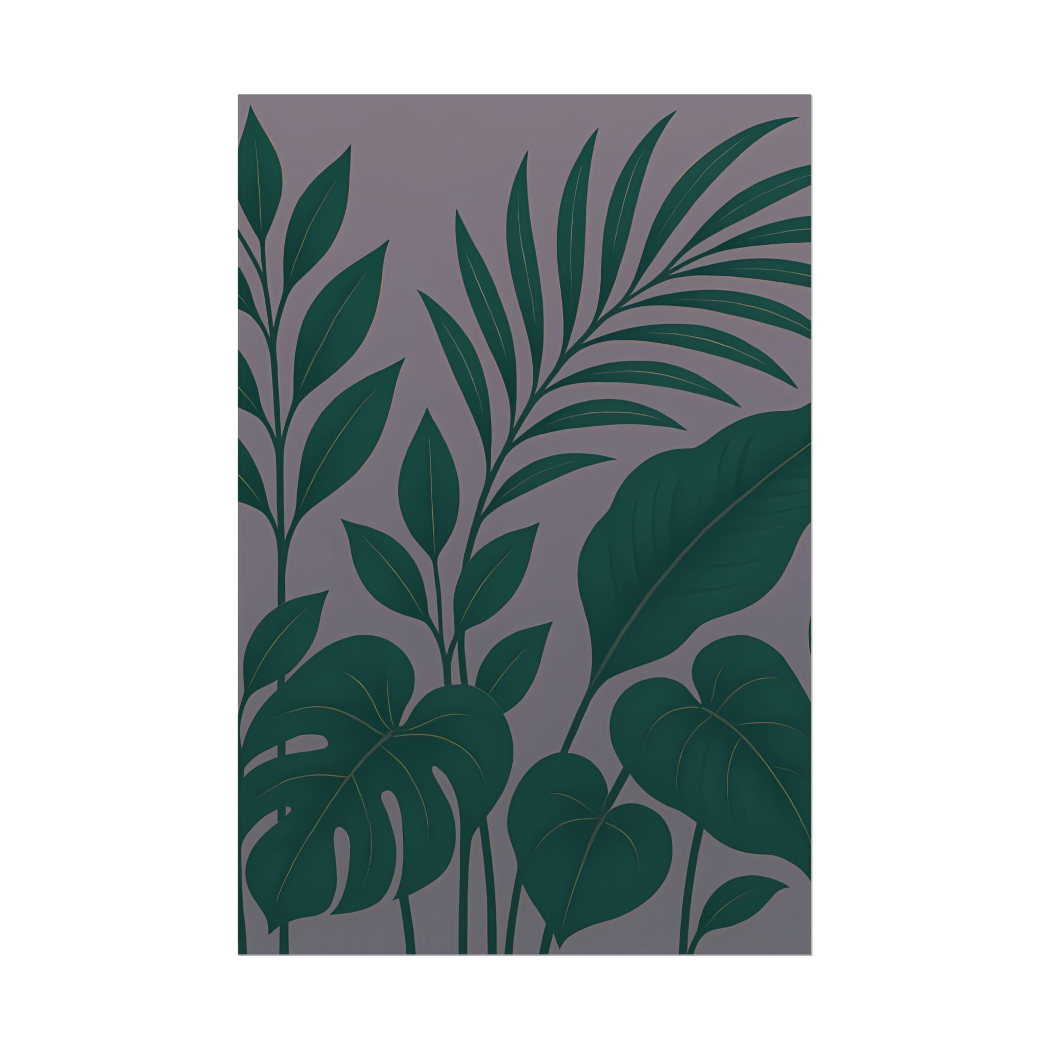 Green Purple Foliage Wall Art Print – Monstera Leaf Poster – Botanical Jungle Illustration – Violet Grey Plant Home Decor – Unframed