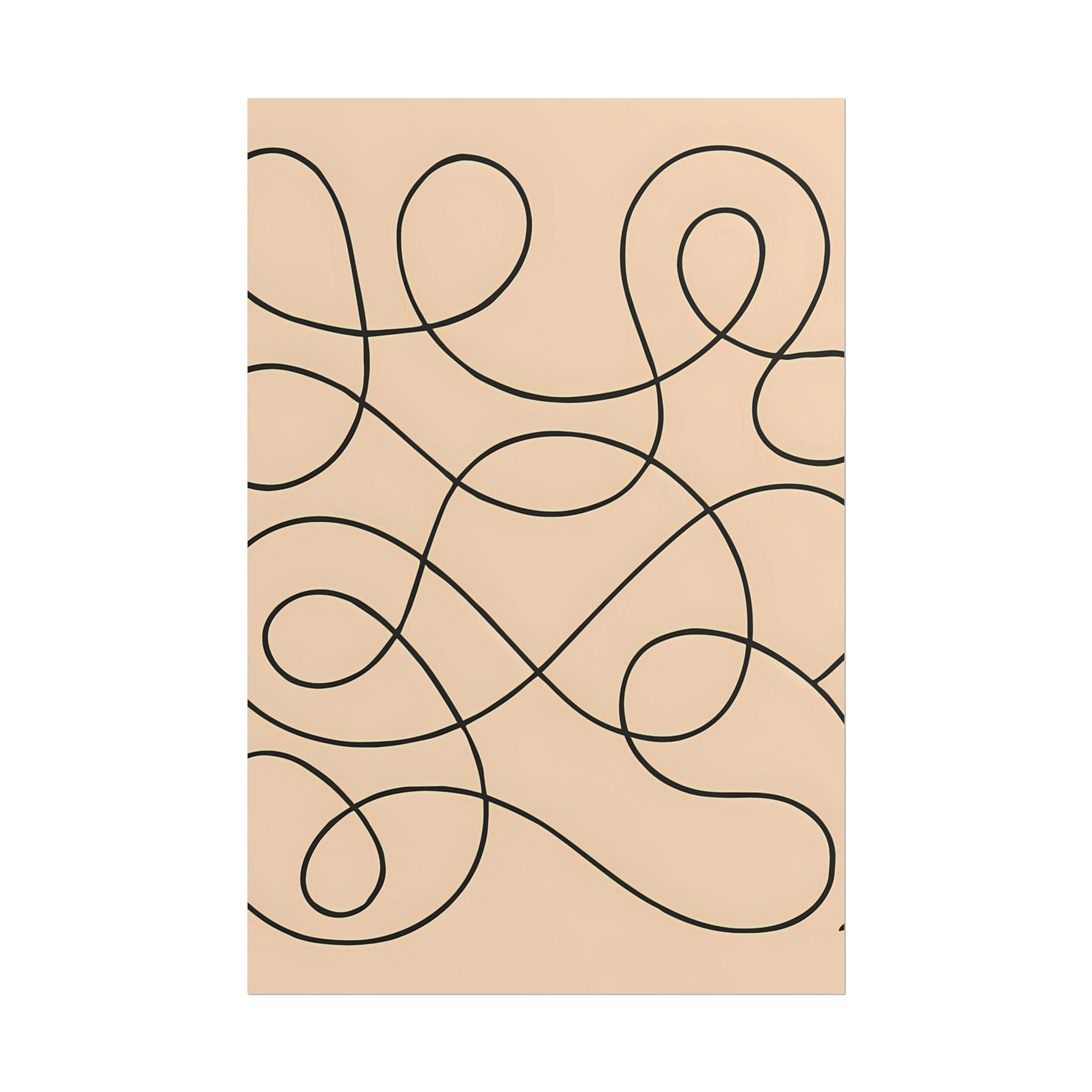 Minimalist Beige Wall Art Print – Abstract Swirl Poster – Black Looping Line Drawing – Modern Artwork – Scandinavian Japandi Style – Unframed