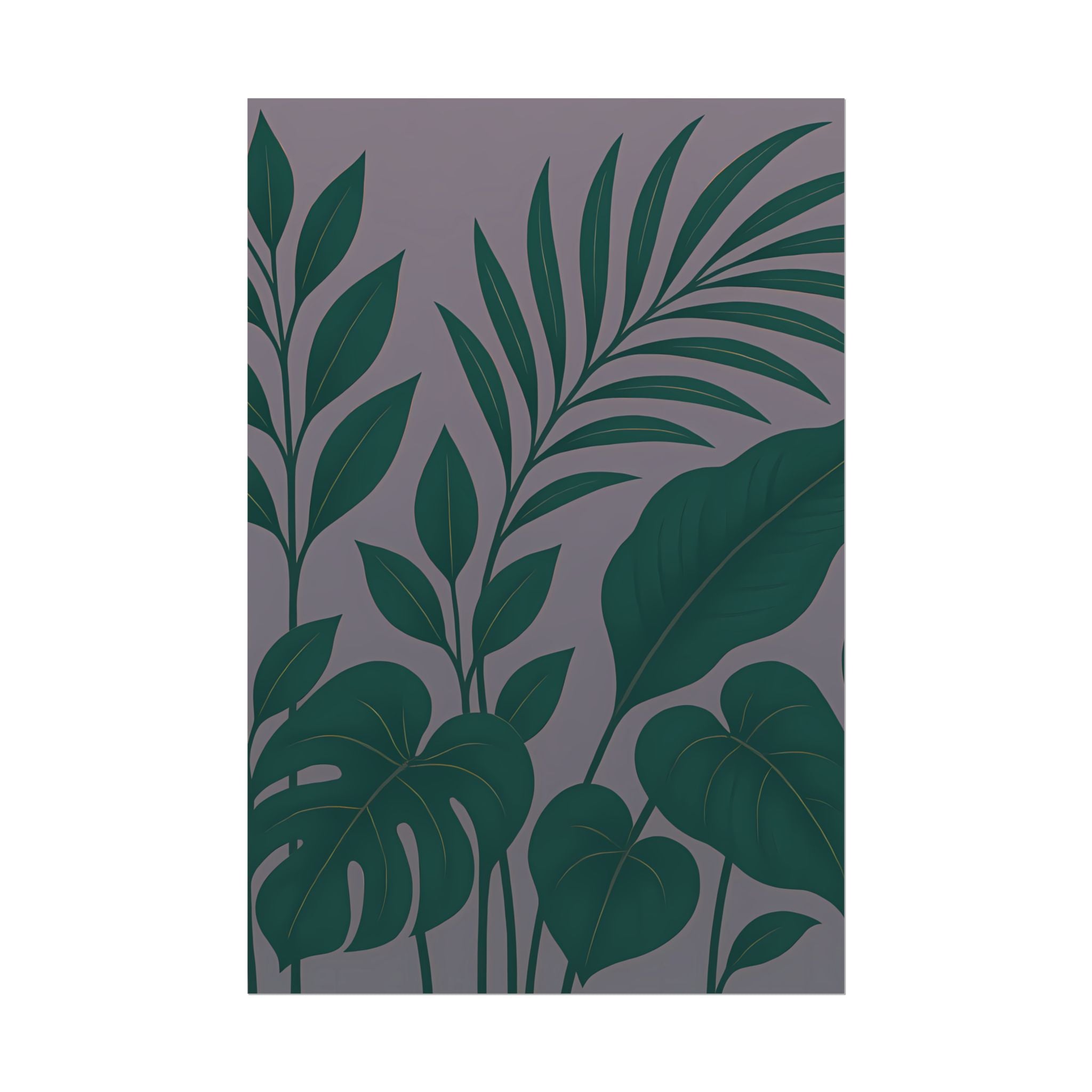 Green Purple Foliage Wall Art Print – Monstera Leaf Poster – Botanical Jungle Illustration – Violet Grey Plant Home Decor – Unframed